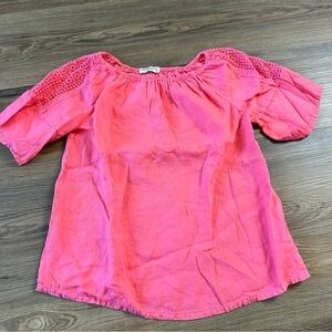 Terzo Millennio 100% Linen Wide Sleeve Crochet Blouse Summer Italy Pink Small